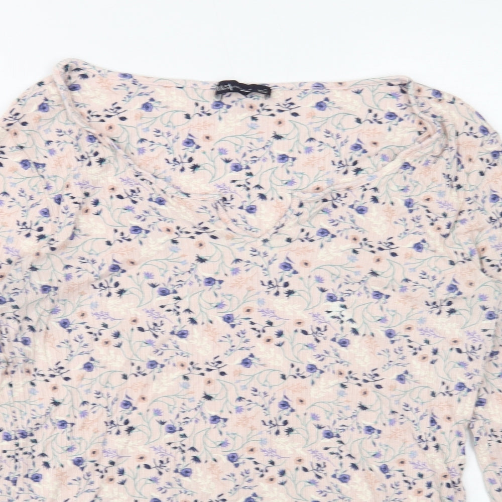 Marks and Spencer Womens Pink V-Neck Floral Viscose Pullover Jumper Size 16