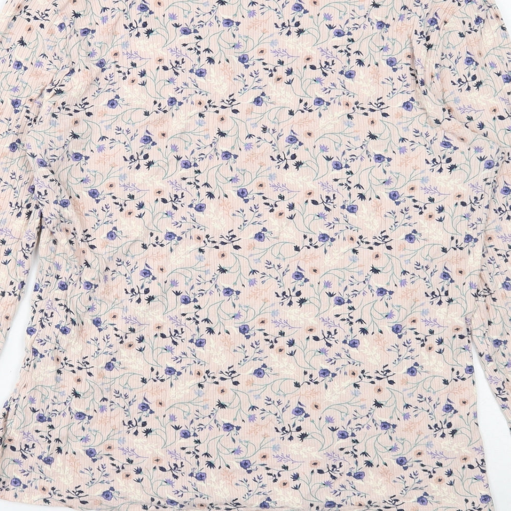 Marks and Spencer Womens Pink V-Neck Floral Viscose Pullover Jumper Size 16