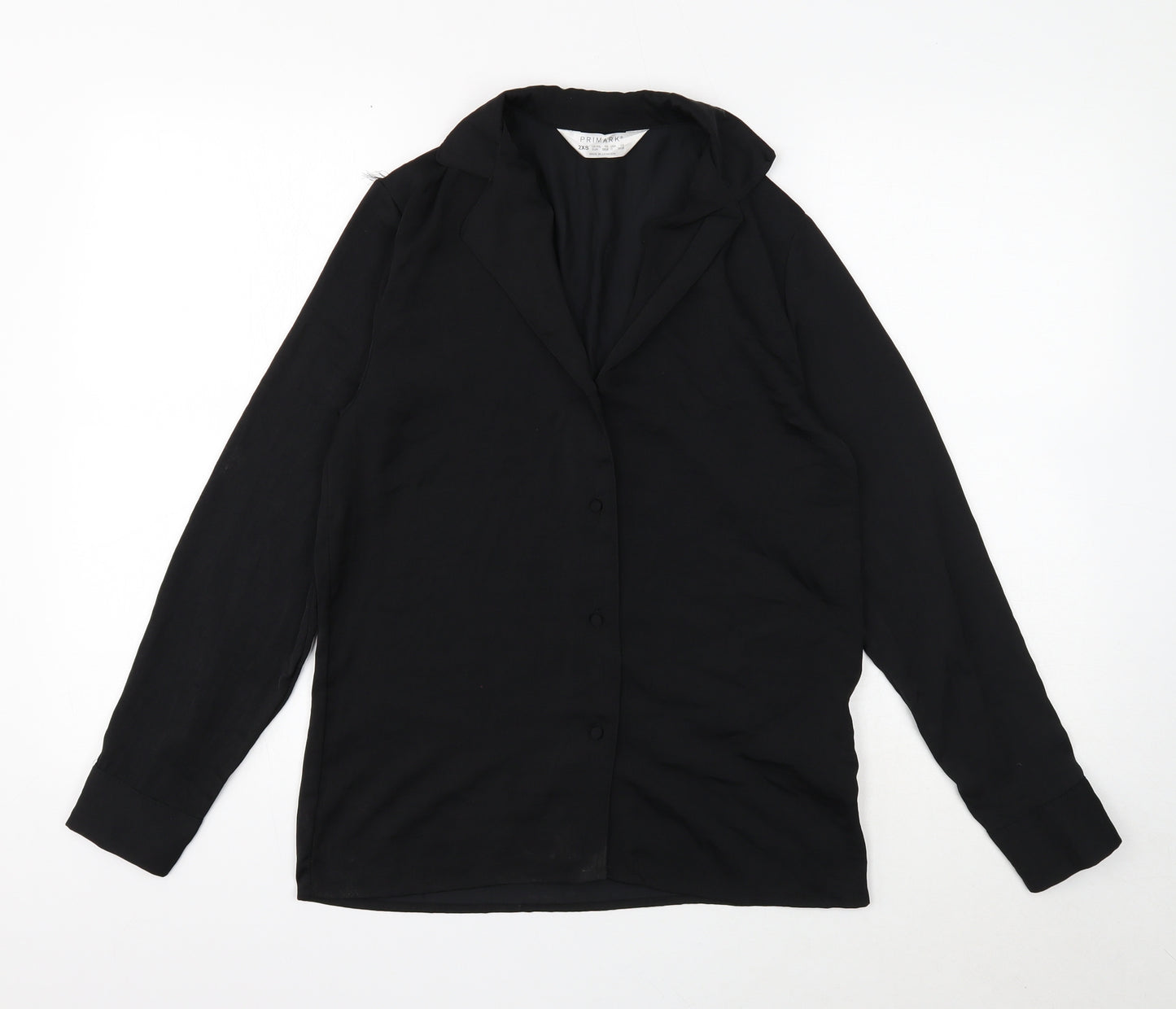 Primark Womens Black Polyester Basic Button-Up Size 4 Collared