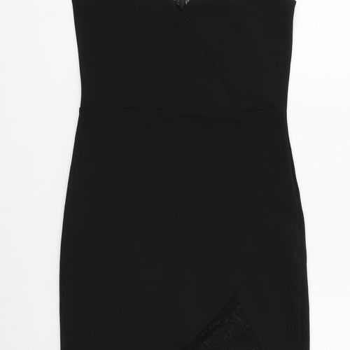 Missguided Womens Black Polyester Mini Size 8 V-Neck Zip - Lace Detail