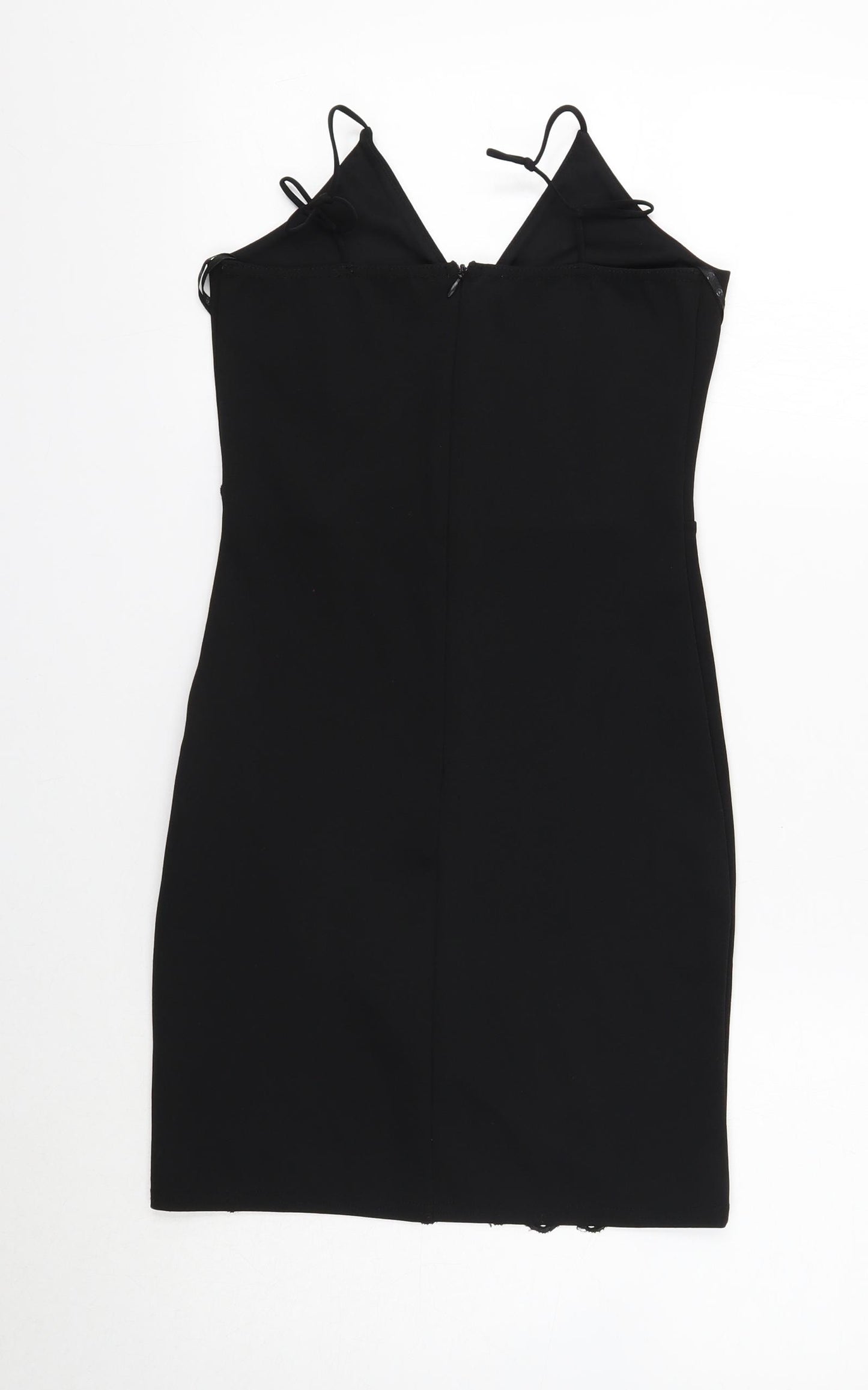 Missguided Womens Black Polyester Mini Size 8 V-Neck Zip - Lace Detail