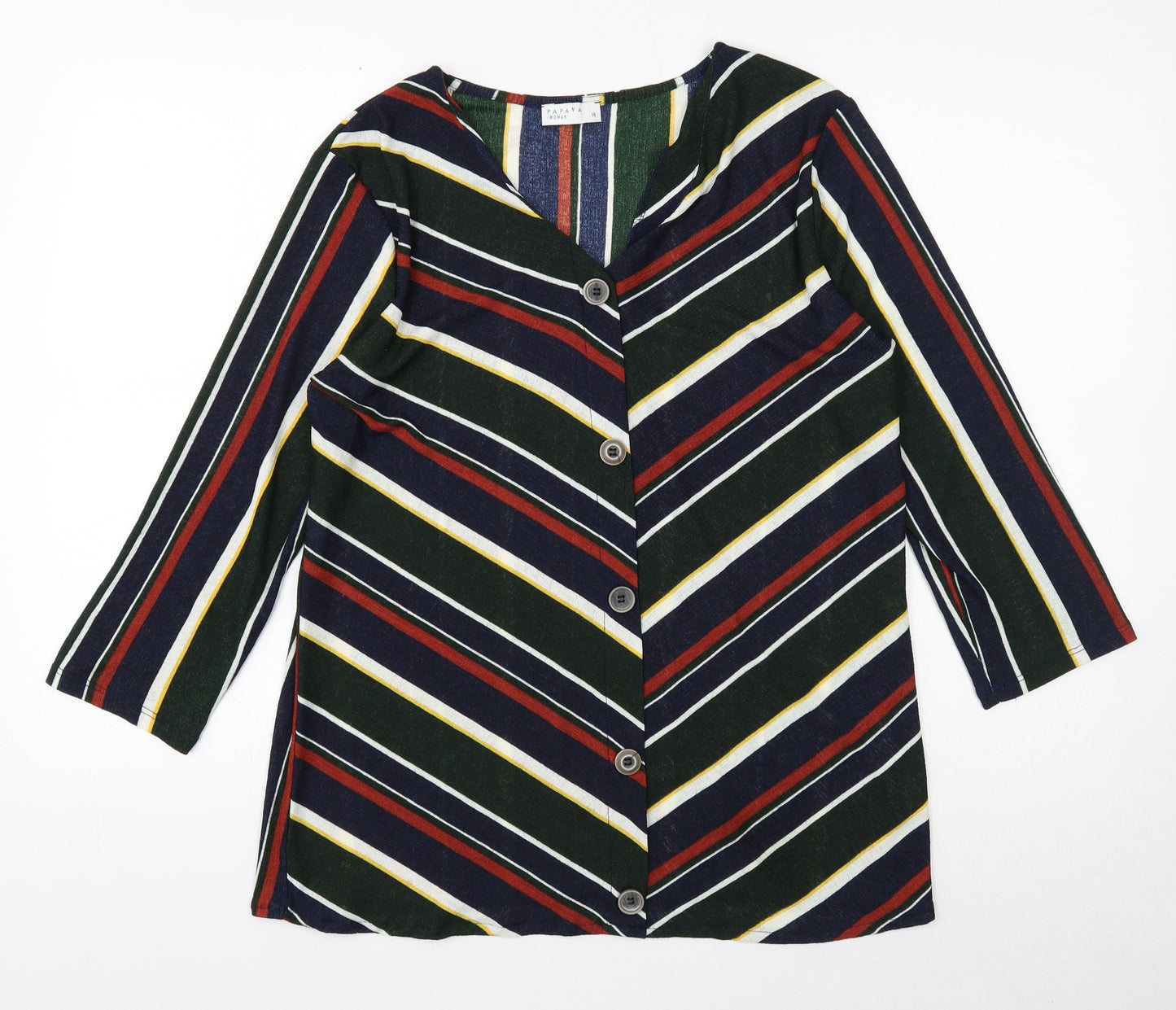 Papaya Womens Multicoloured Striped Polyester Basic Button-Up Size 16 V-Neck