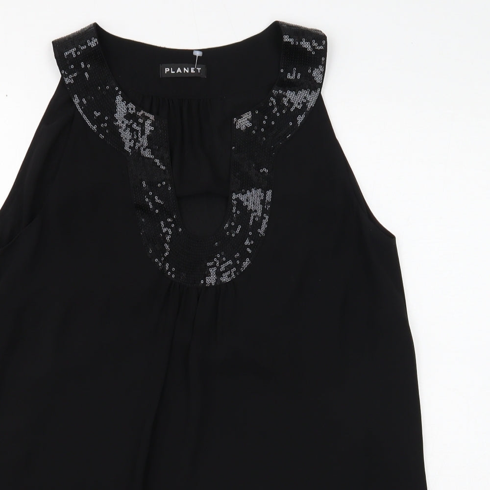 Planet Womens Black Polyester Basic Blouse Size 12 V-Neck