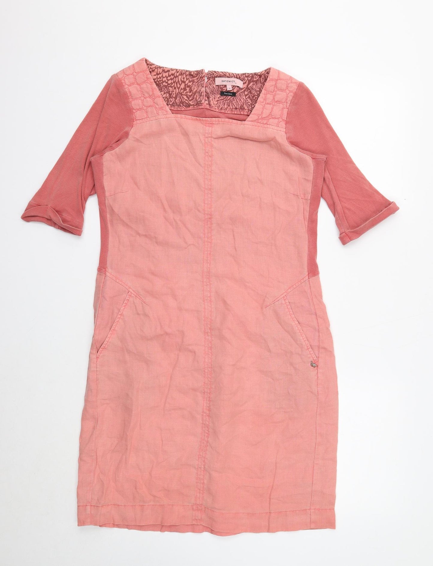 Sandwich Womens Pink Linen Shift Size 8 Square Neck Button