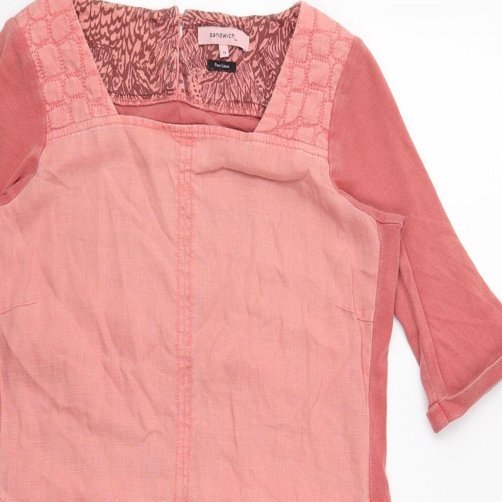Sandwich Womens Pink Linen Shift Size 8 Square Neck Button