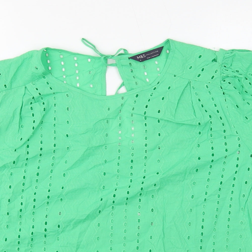 Marks and Spencer Womens Green Viscose Basic T-Shirt Size 16 Round Neck