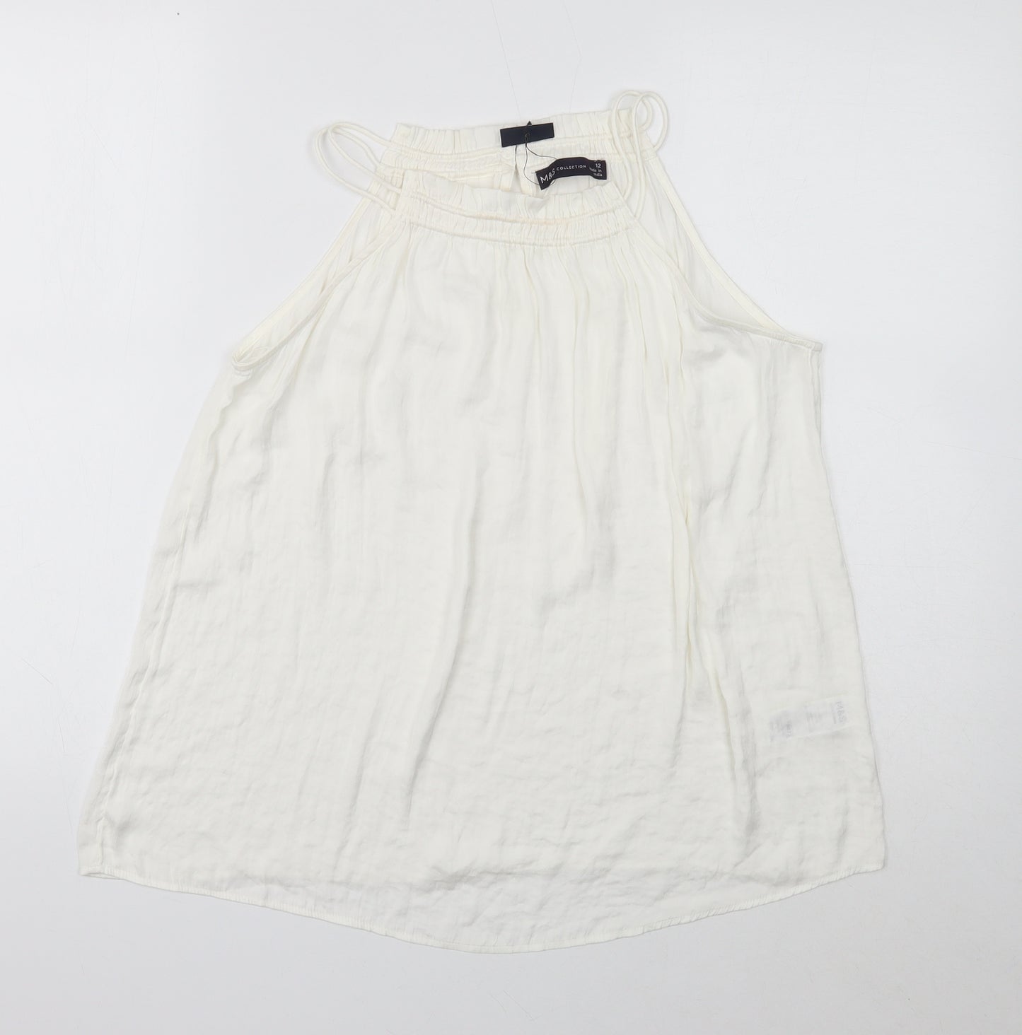 Marks and Spencer Womens Ivory Polyester Basic Tank Size 12 Round Neck - Shirred neckline detail