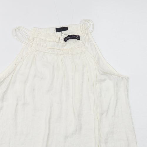 Marks and Spencer Womens Ivory Polyester Basic Tank Size 12 Round Neck - Shirred neckline detail
