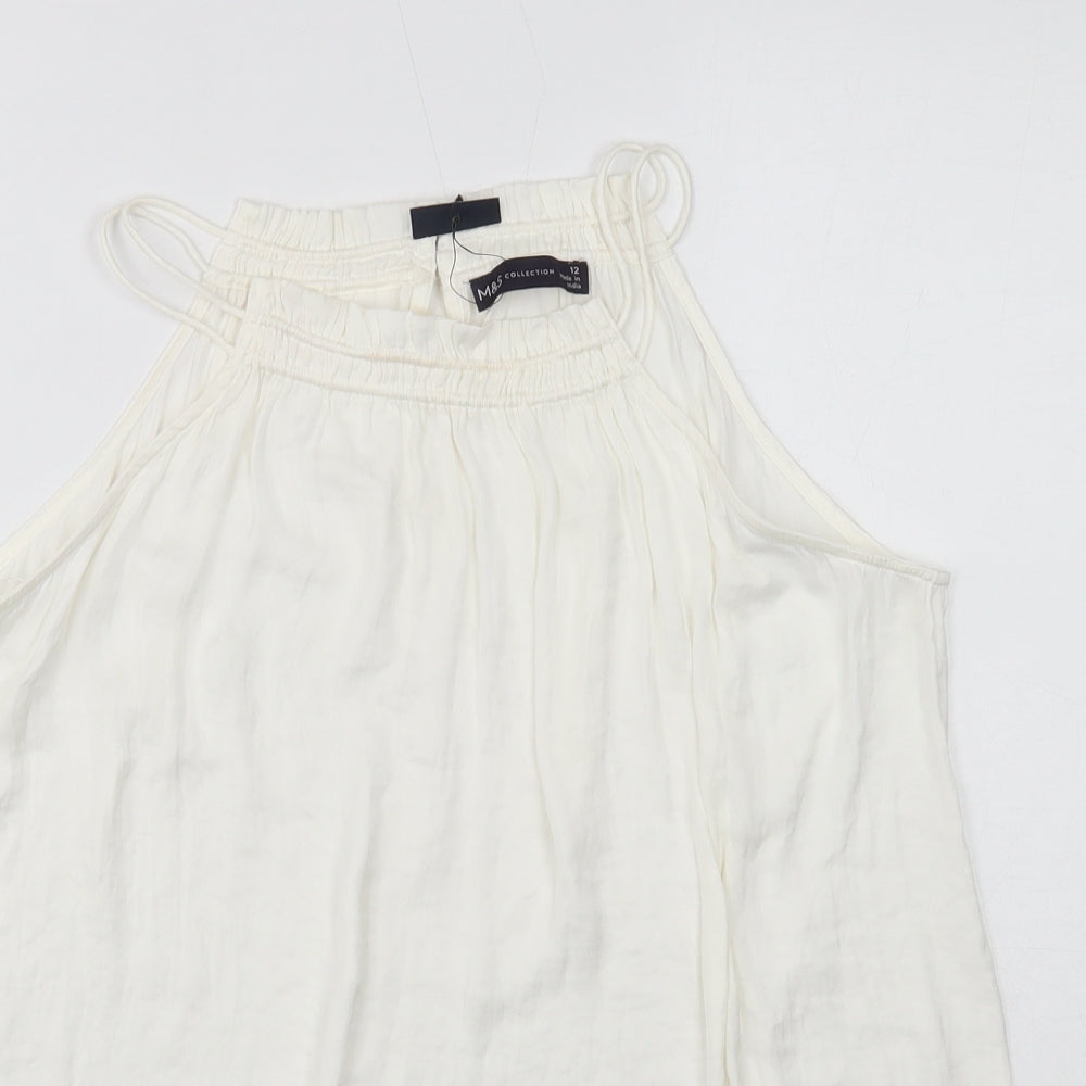 Marks and Spencer Womens Ivory Polyester Basic Tank Size 12 Round Neck - Shirred neckline detail