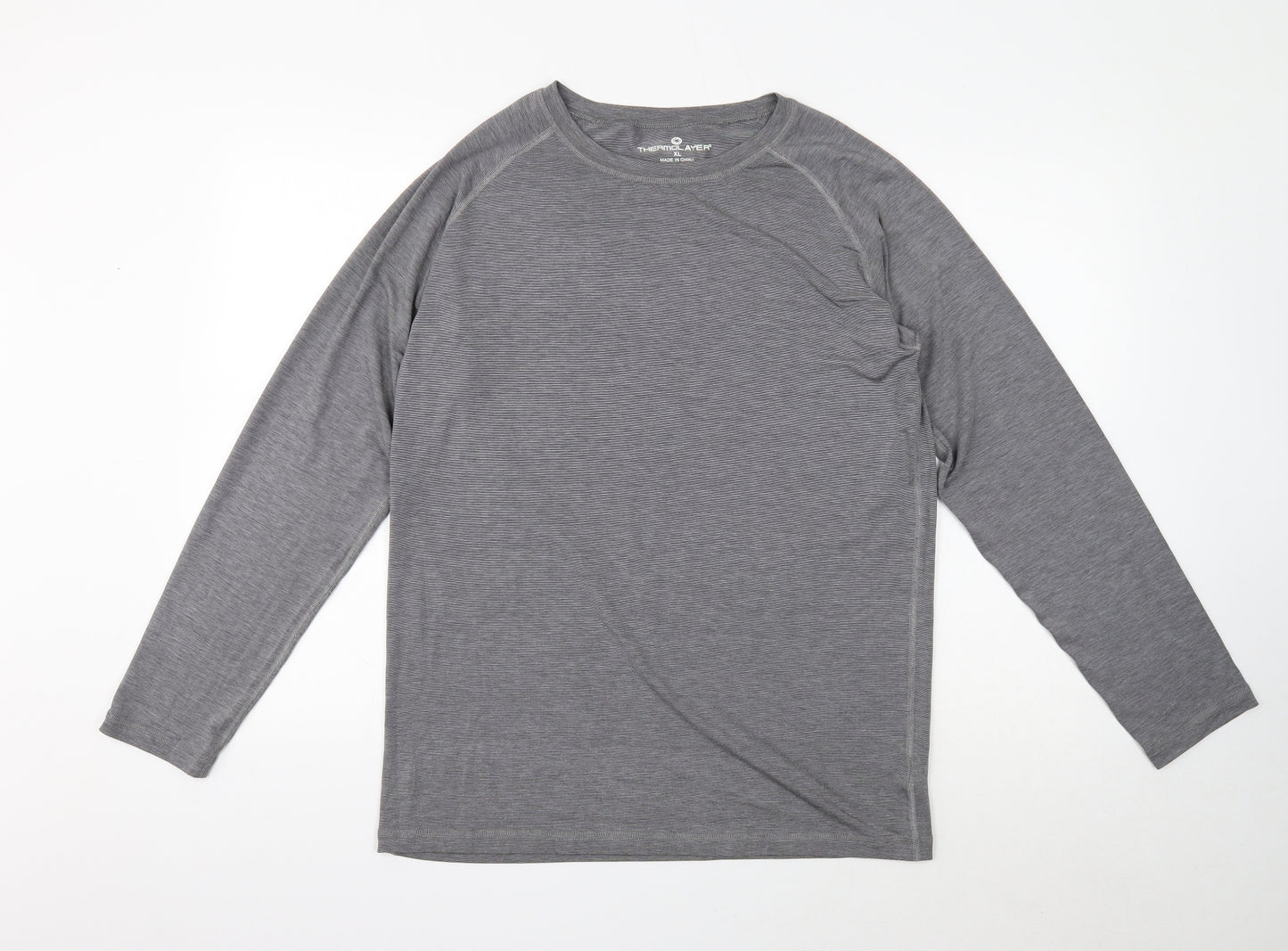 Thermolayer Mens Grey Polyester Basic Casual Size XL Round Neck Pullover