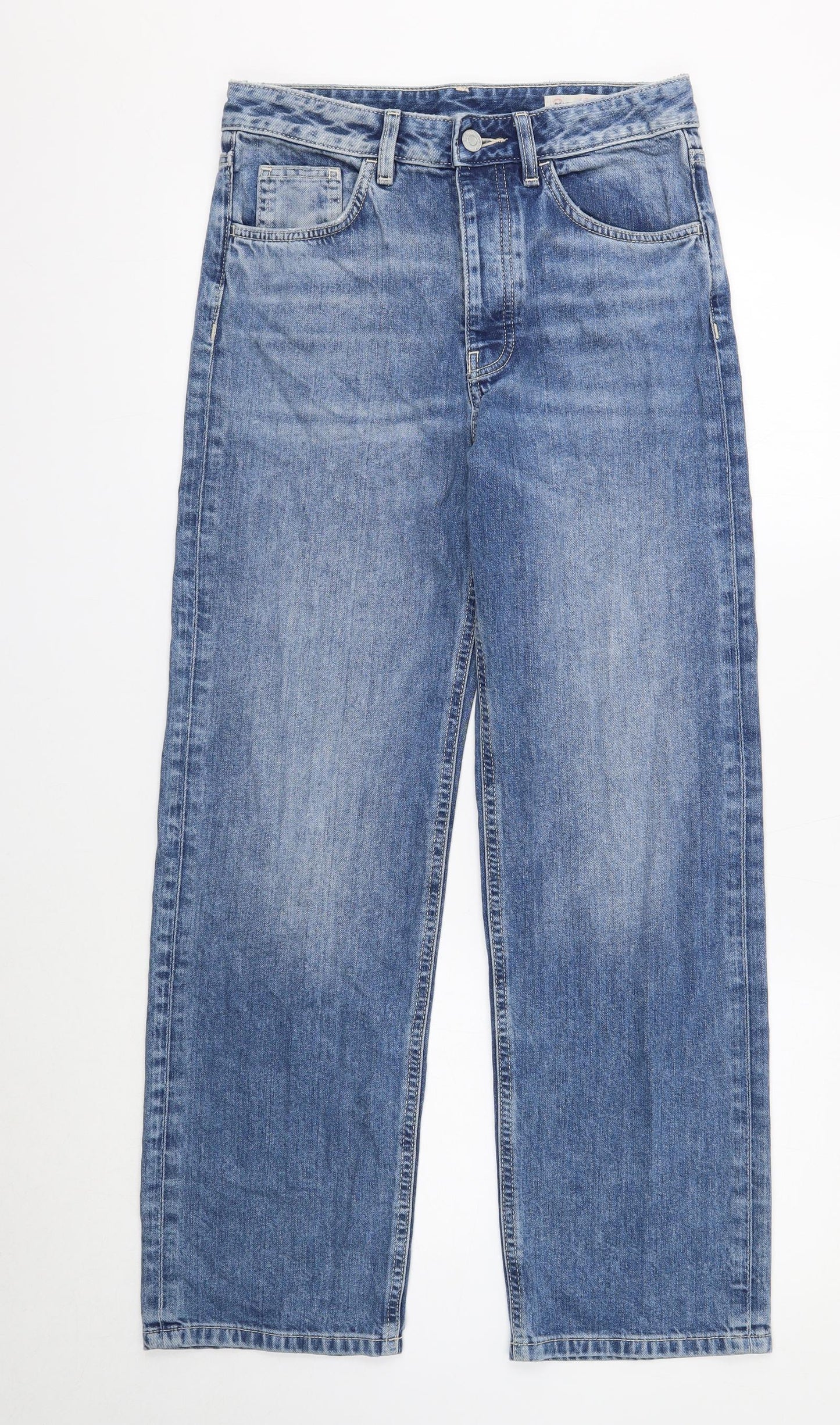 Marks and Spencer Womens Blue Cotton Straight Jeans Size 8 Regular Zip