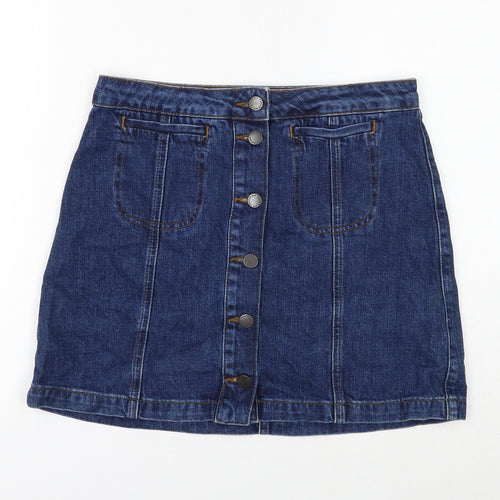 Topshop Womens Blue Cotton Mini Skirt Size 28 in Button
