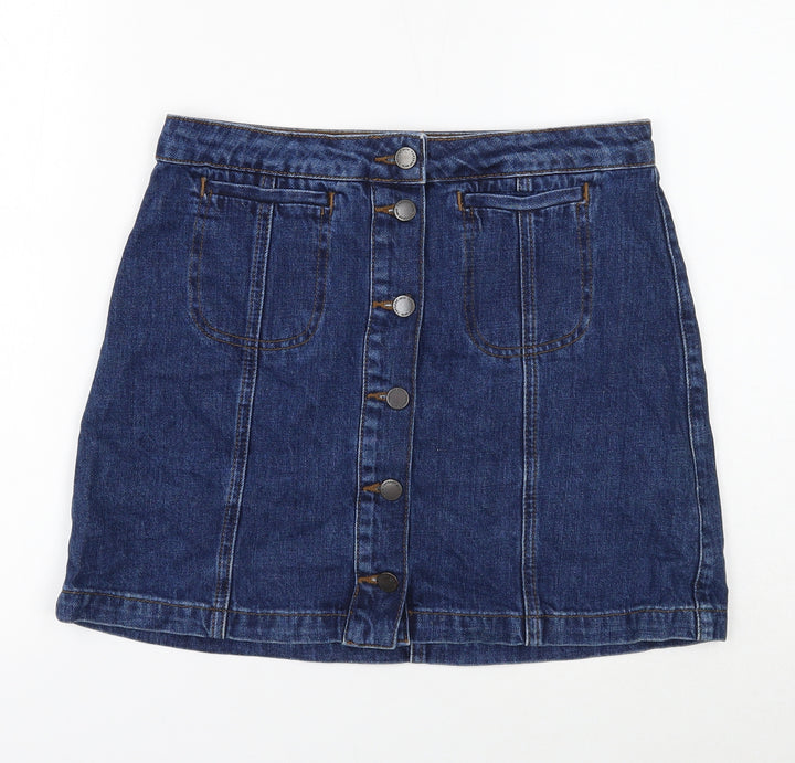 Topshop Womens Blue Cotton Mini Skirt Size 28 in Button