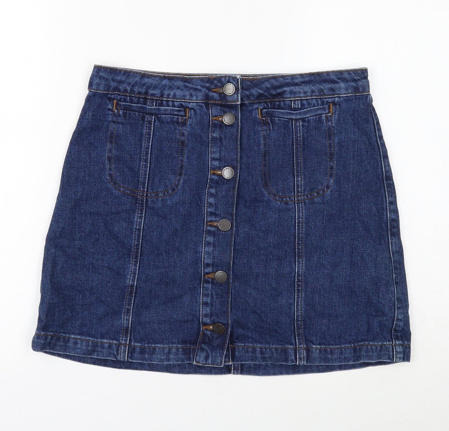 Topshop Womens Blue Cotton Mini Skirt Size 28 in Button