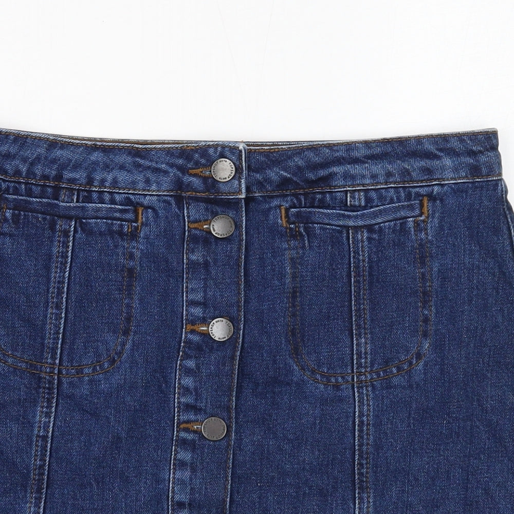 Topshop Womens Blue Cotton Mini Skirt Size 28 in Button
