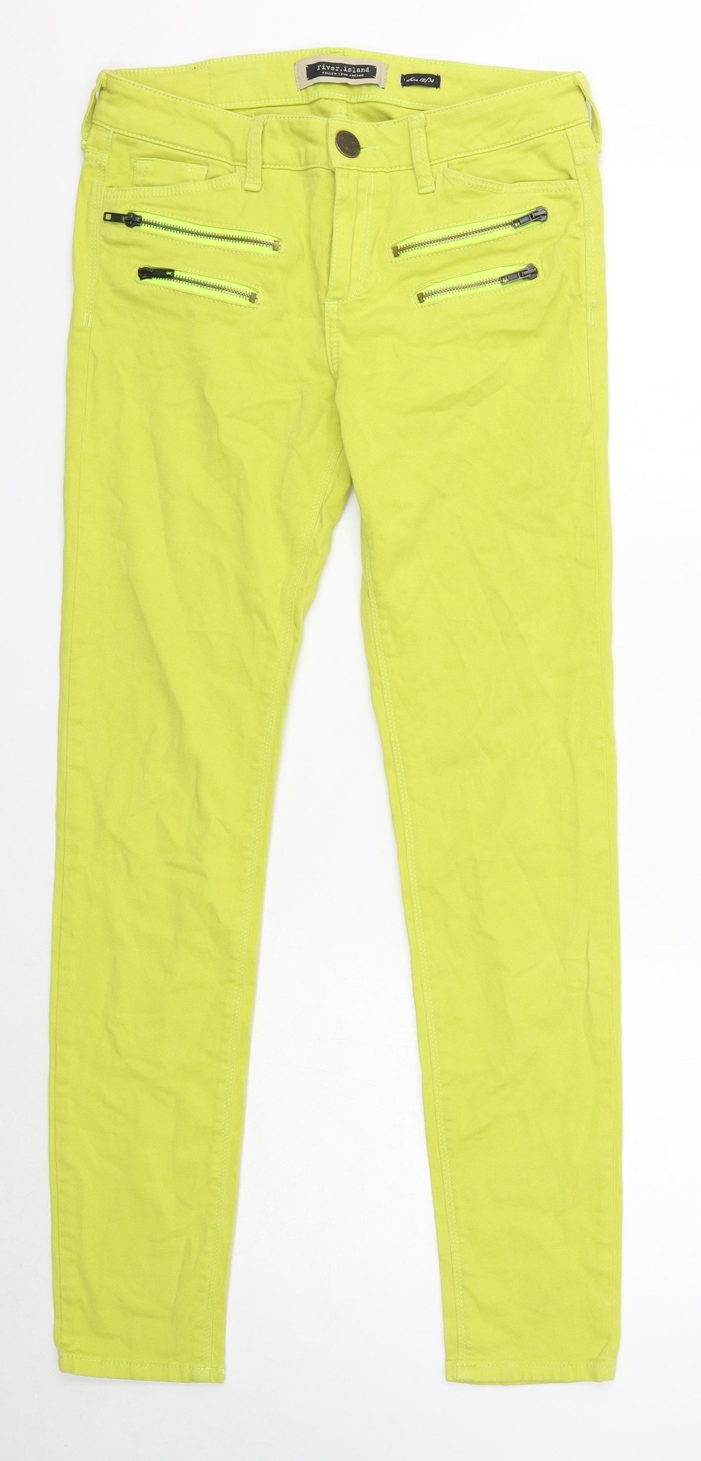 River Island Womens Green Cotton Skinny Jeans Size 12 Regular Zip