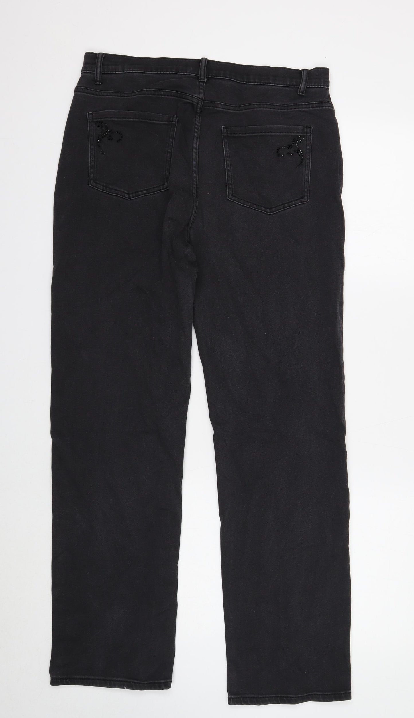 Marks and Spencer Womens Black Cotton Straight Jeans Size 14 Regular Zip