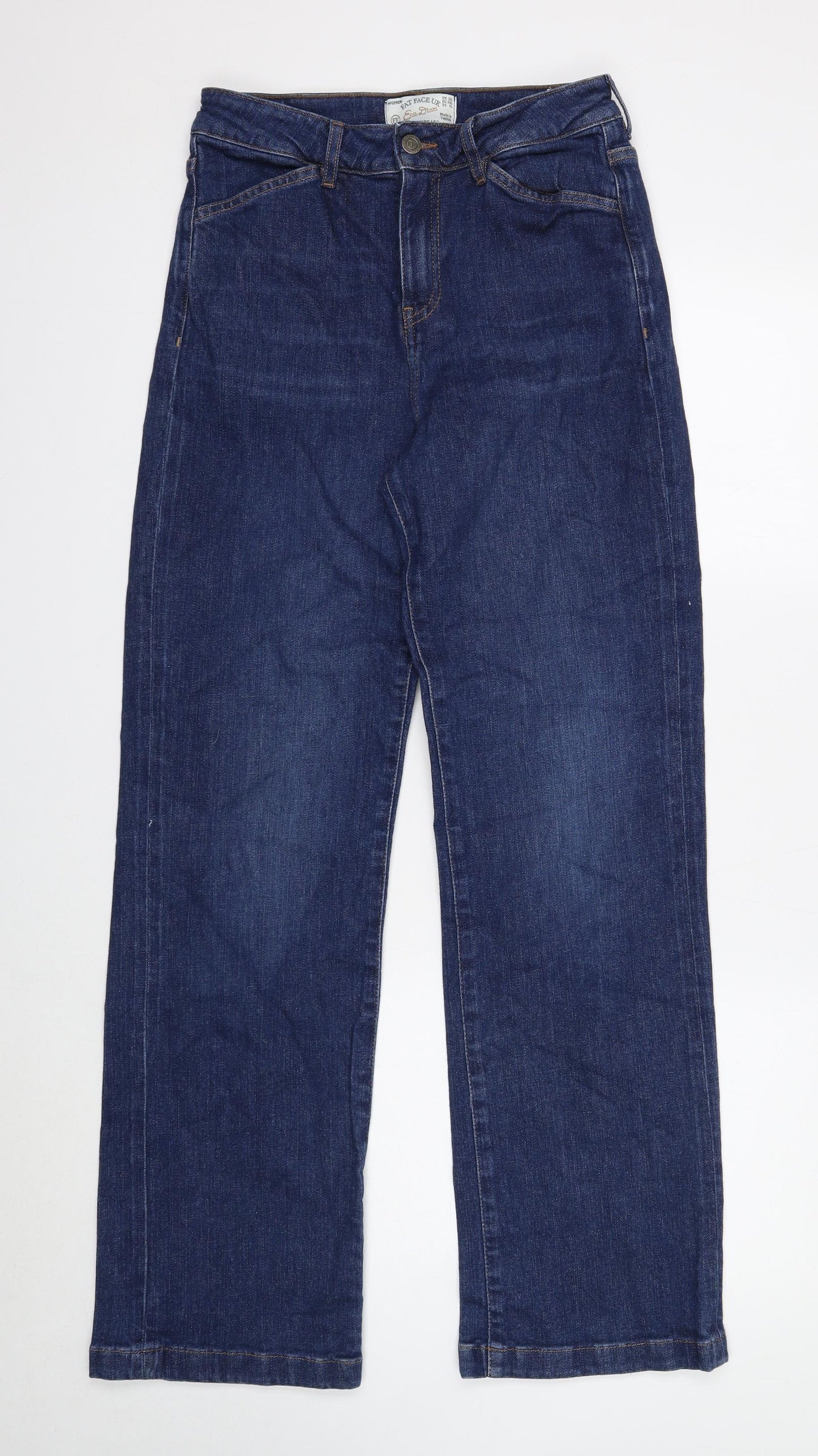 Fat Face Womens Blue Cotton Straight Jeans Size 10 Regular Zip