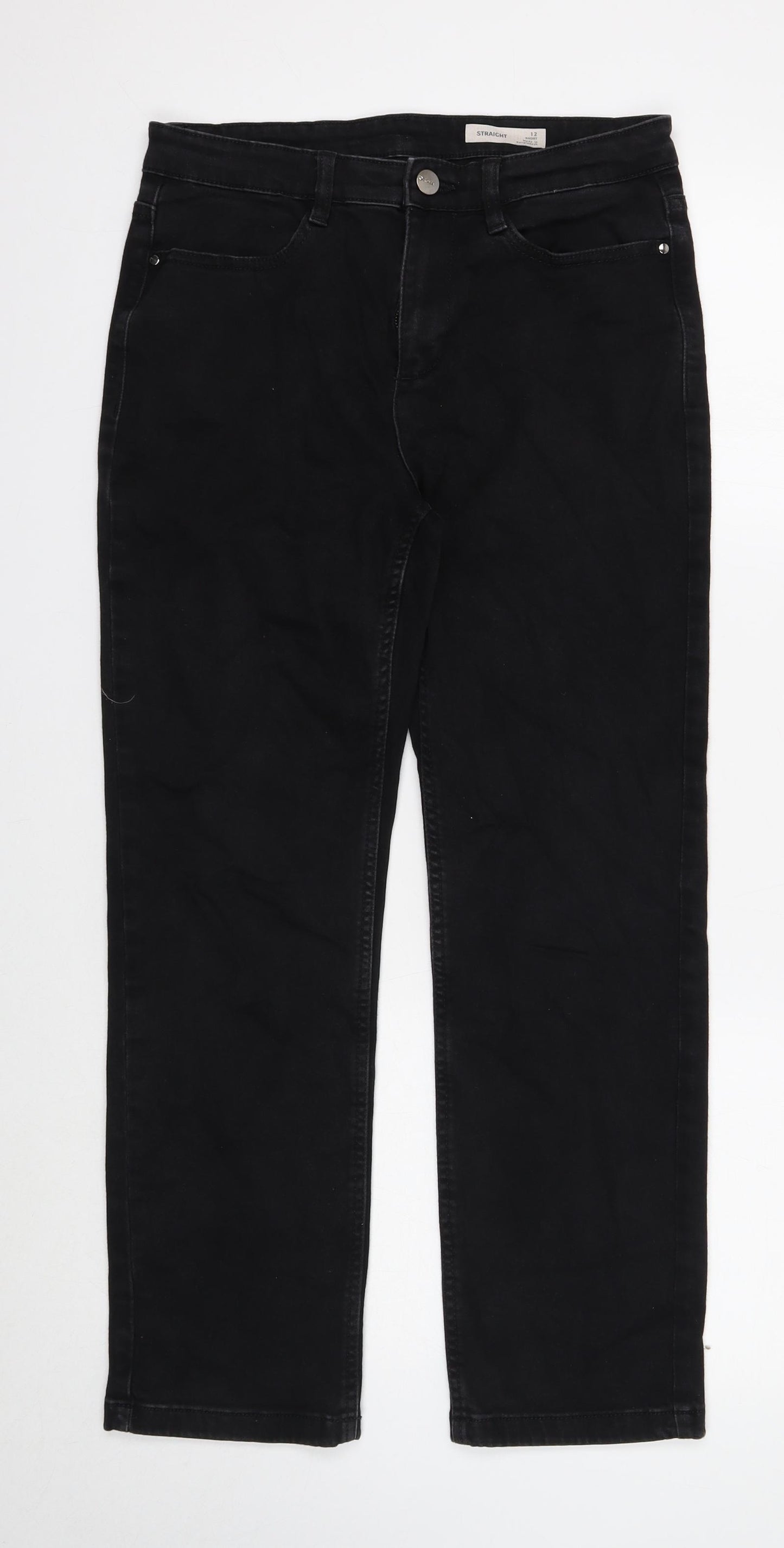 Marks and Spencer Womens Black Cotton Straight Jeans Size 12 Regular Zip