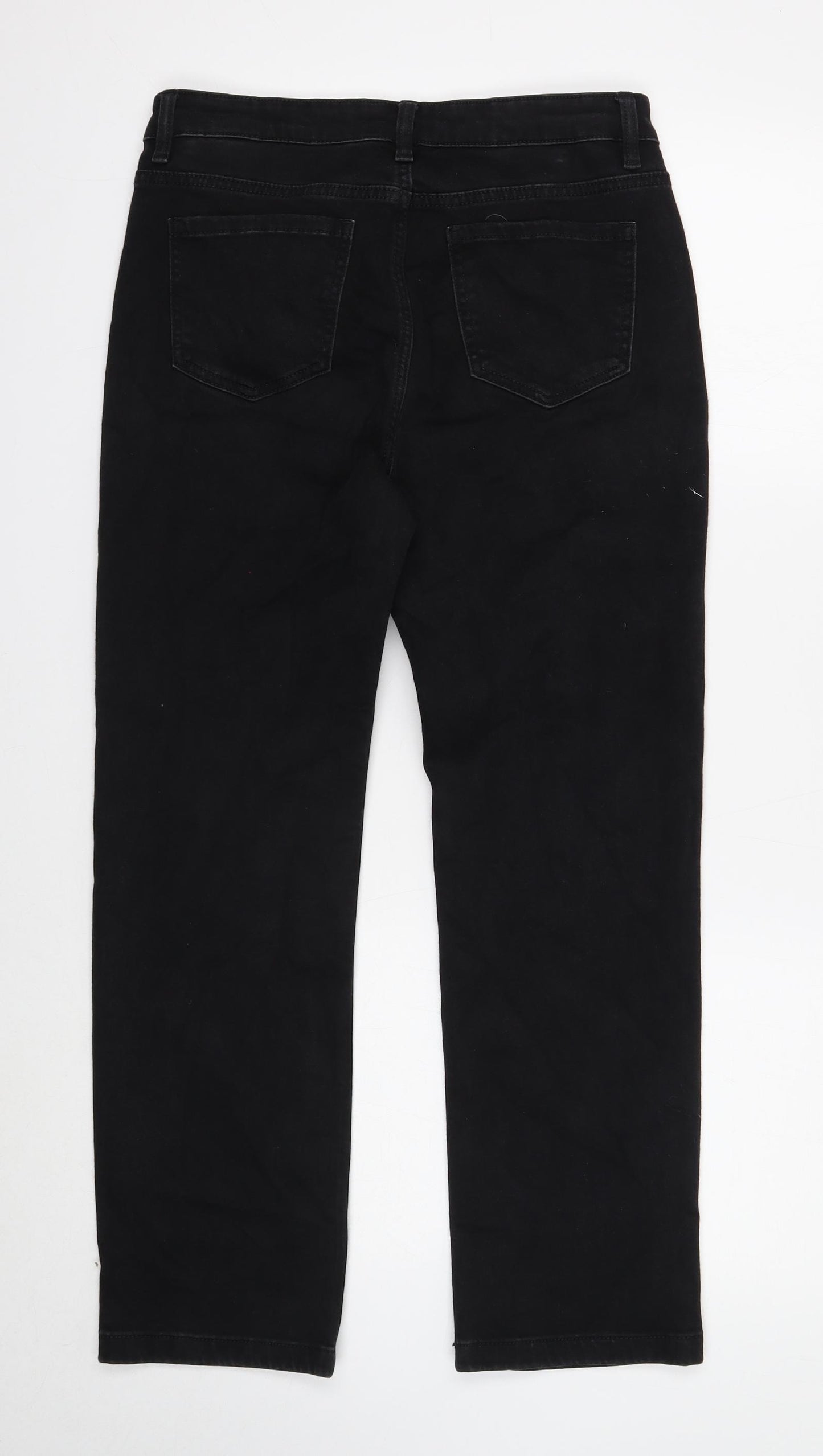 Marks and Spencer Womens Black Cotton Straight Jeans Size 12 Regular Zip