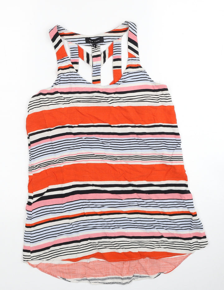 New Look Womens Multicoloured Striped Viscose Basic Tank Size 8 Scoop Neck - Cut Out Back Detail