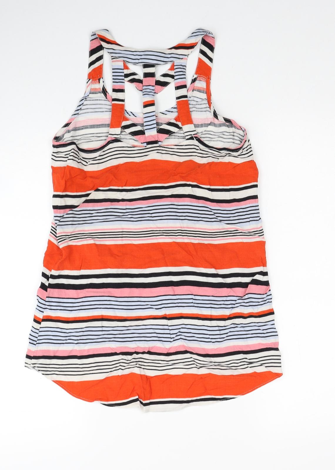 New Look Womens Multicoloured Striped Viscose Basic Tank Size 8 Scoop Neck - Cut Out Back Detail