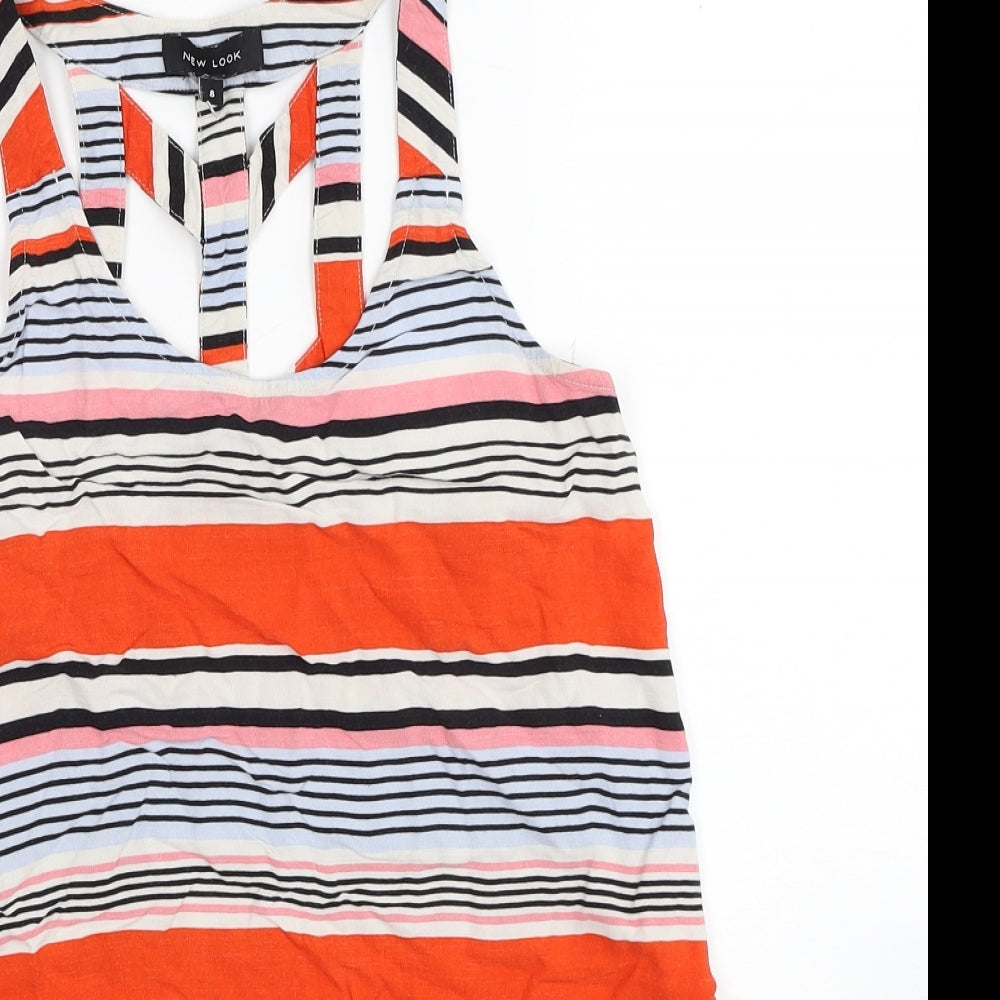 New Look Womens Multicoloured Striped Viscose Basic Tank Size 8 Scoop Neck - Cut Out Back Detail
