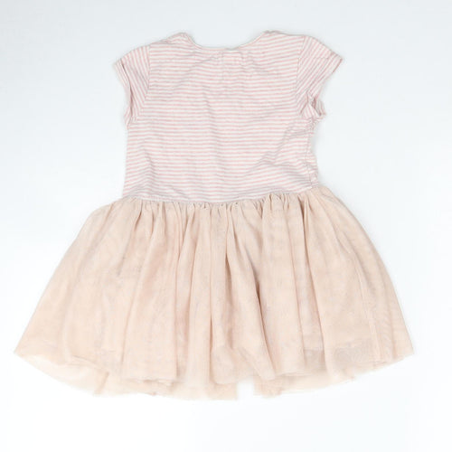 NEXT Girls Beige Striped Cotton Fit & Flare Size 2-3 Years Round Neck Pullover