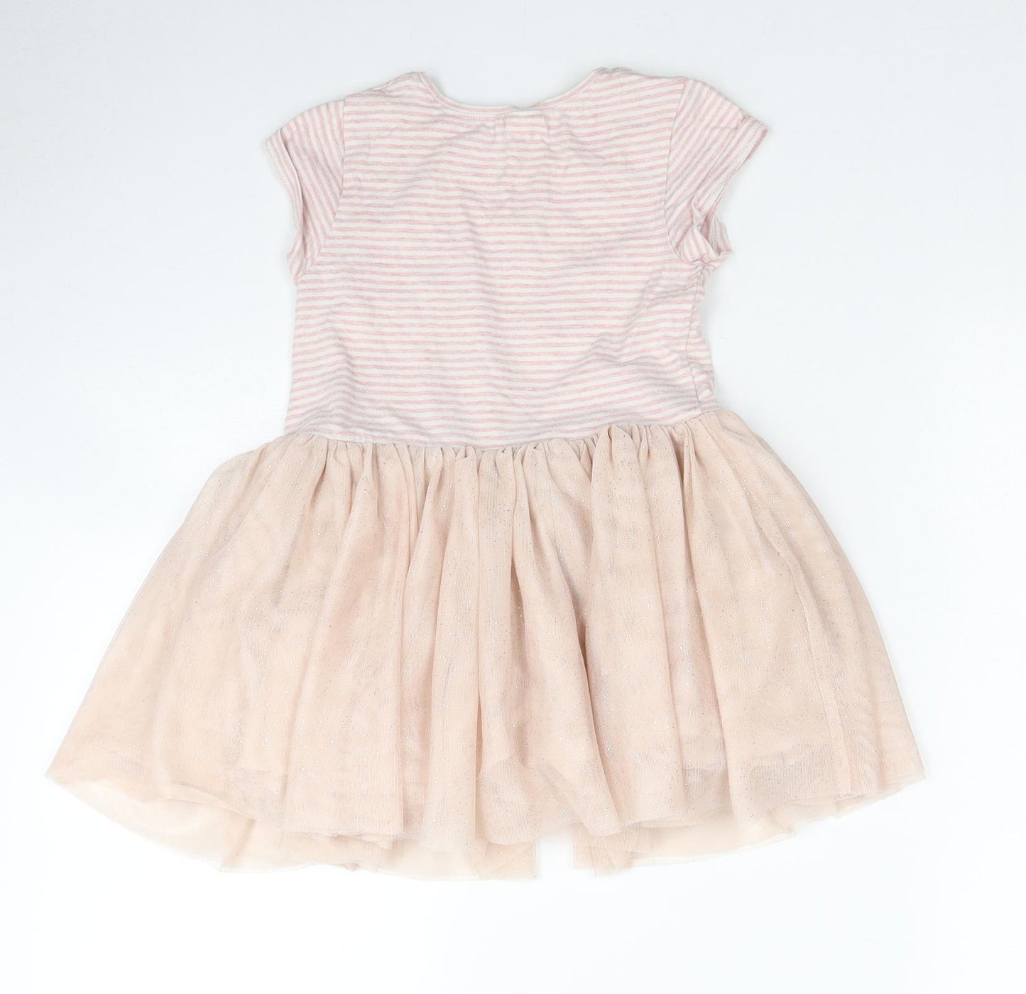 NEXT Girls Beige Striped Cotton Fit & Flare Size 2-3 Years Round Neck Pullover