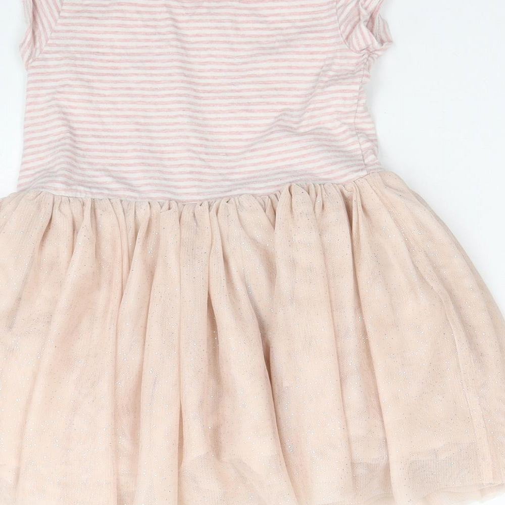 NEXT Girls Beige Striped Cotton Fit & Flare Size 2-3 Years Round Neck Pullover