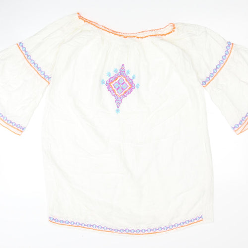 Atmosphere Womens White Geometric Viscose Kaftan Size L Boat Neck Pullover