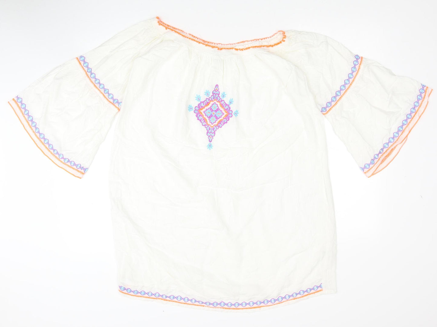 Atmosphere Womens White Geometric Viscose Kaftan Size L Boat Neck Pullover