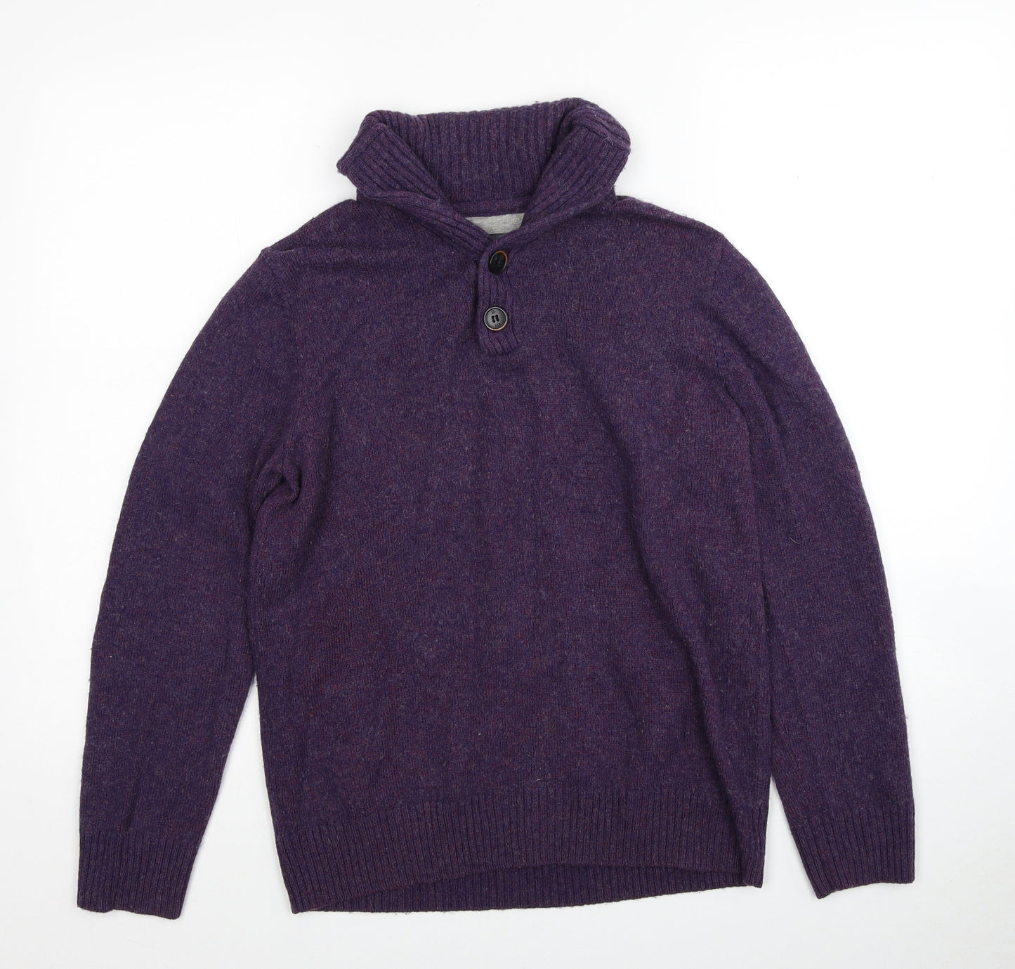 RJR.John Rocha Mens Purple High Neck Wool Henley Jumper Size S - Elbow Patches