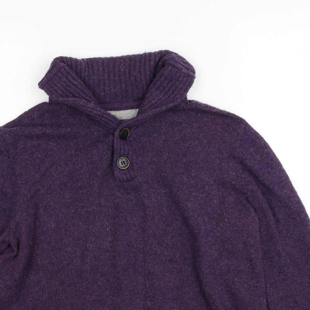 RJR.John Rocha Mens Purple High Neck Wool Henley Jumper Size S - Elbow Patches