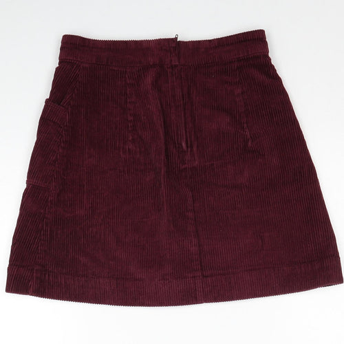 Monki Womens Red Cotton A-Line Skirt Size 6 Zip