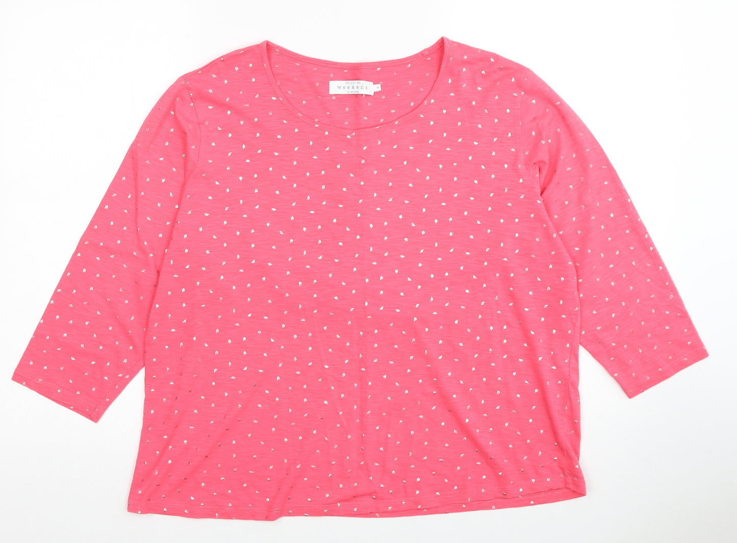 John Lewis Womens Pink Geometric Cotton Basic T-Shirt Size 14 Round Neck