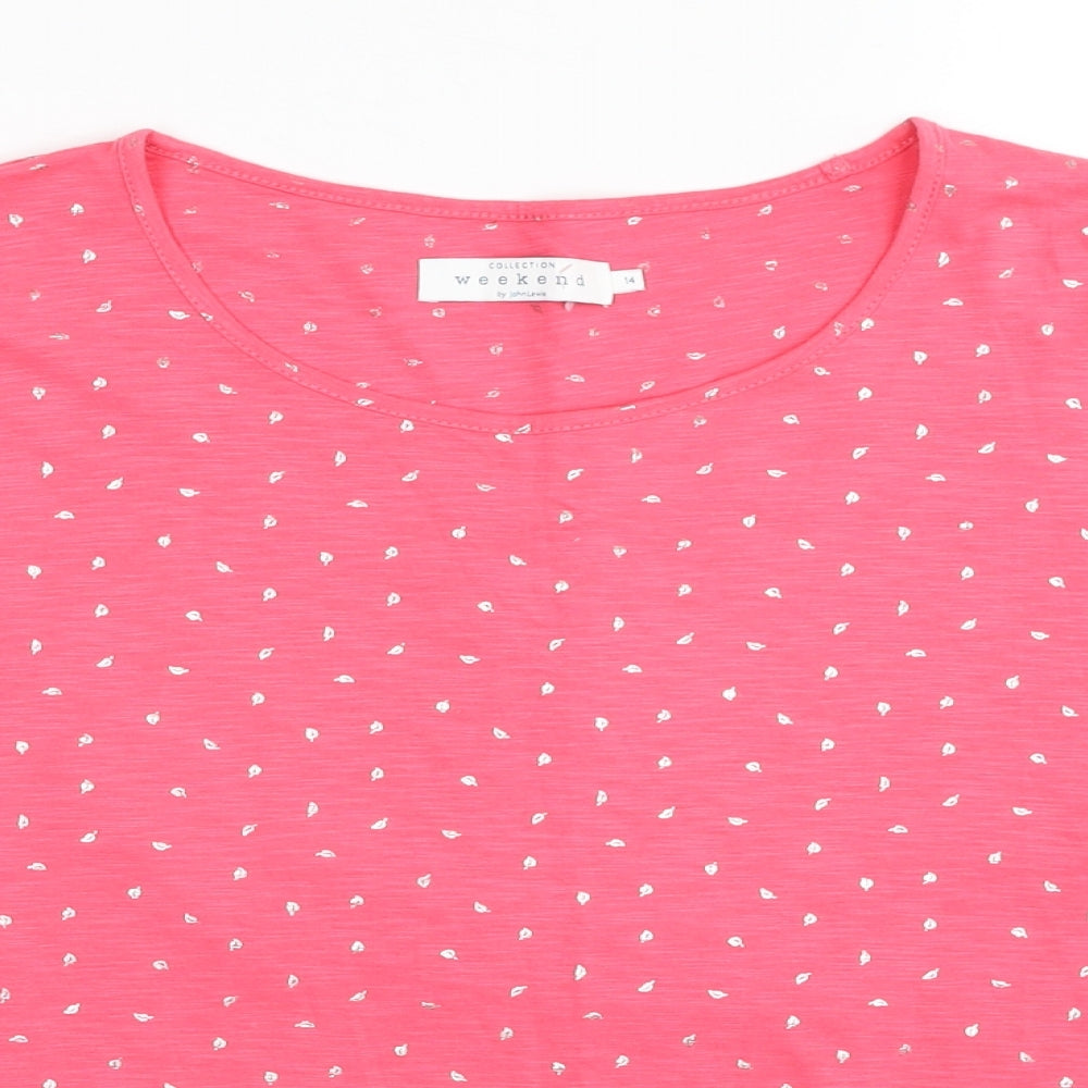 John Lewis Womens Pink Geometric Cotton Basic T-Shirt Size 14 Round Neck