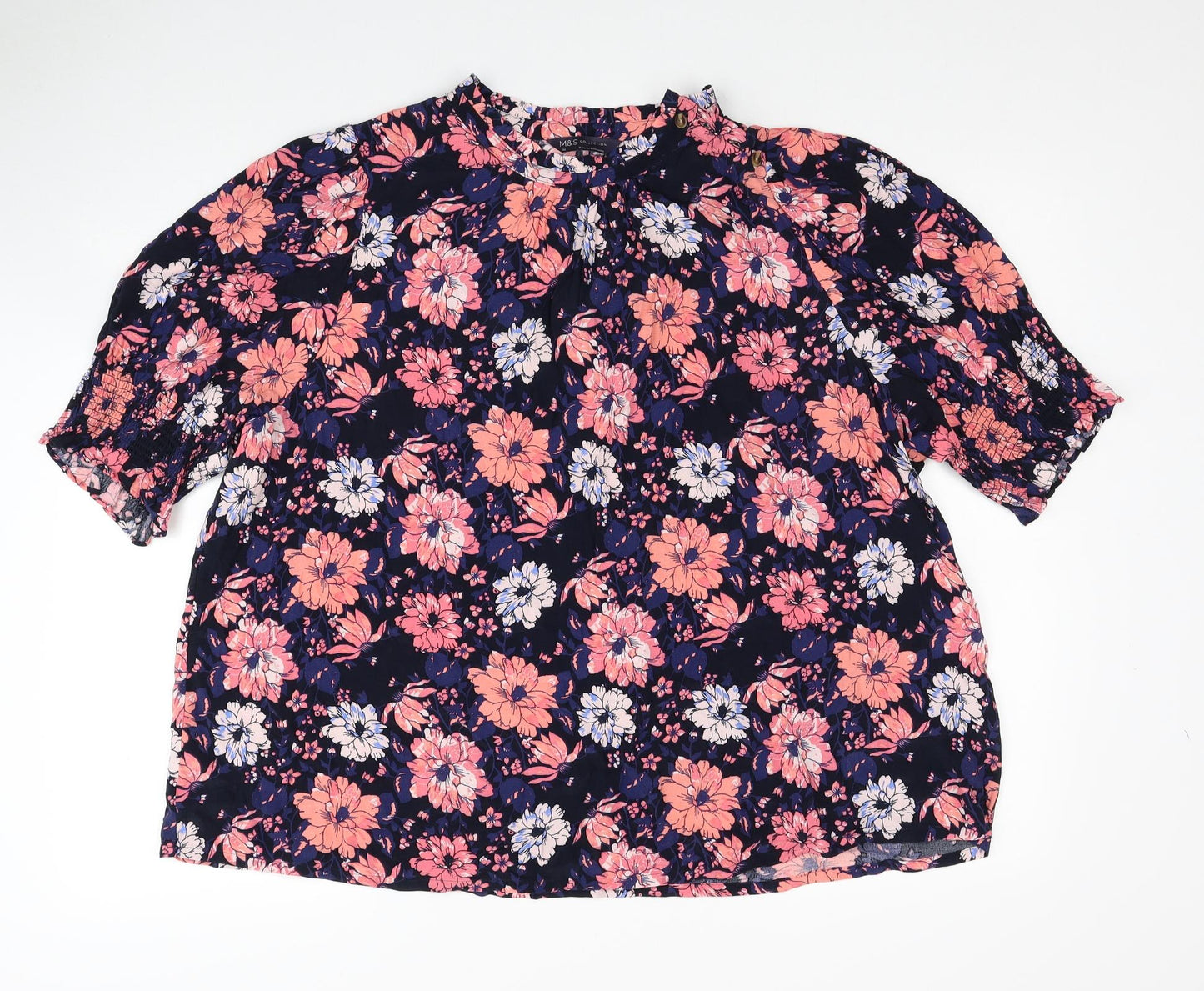 Marks and Spencer Womens Multicoloured Floral Viscose Basic Blouse Size 22 Round Neck