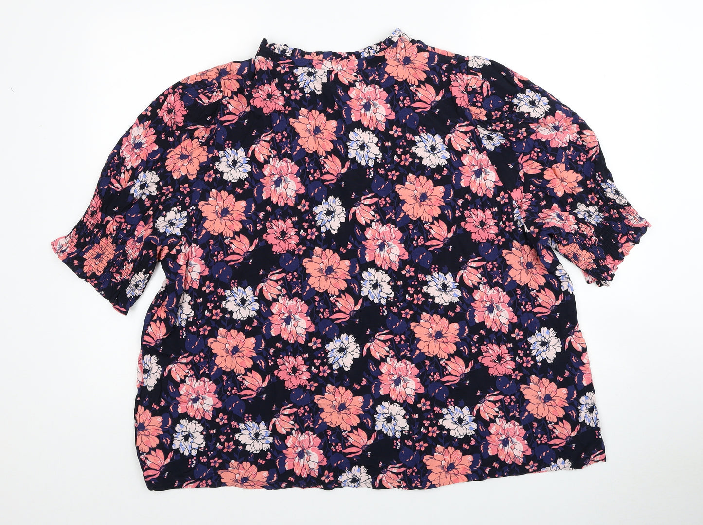 Marks and Spencer Womens Multicoloured Floral Viscose Basic Blouse Size 22 Round Neck