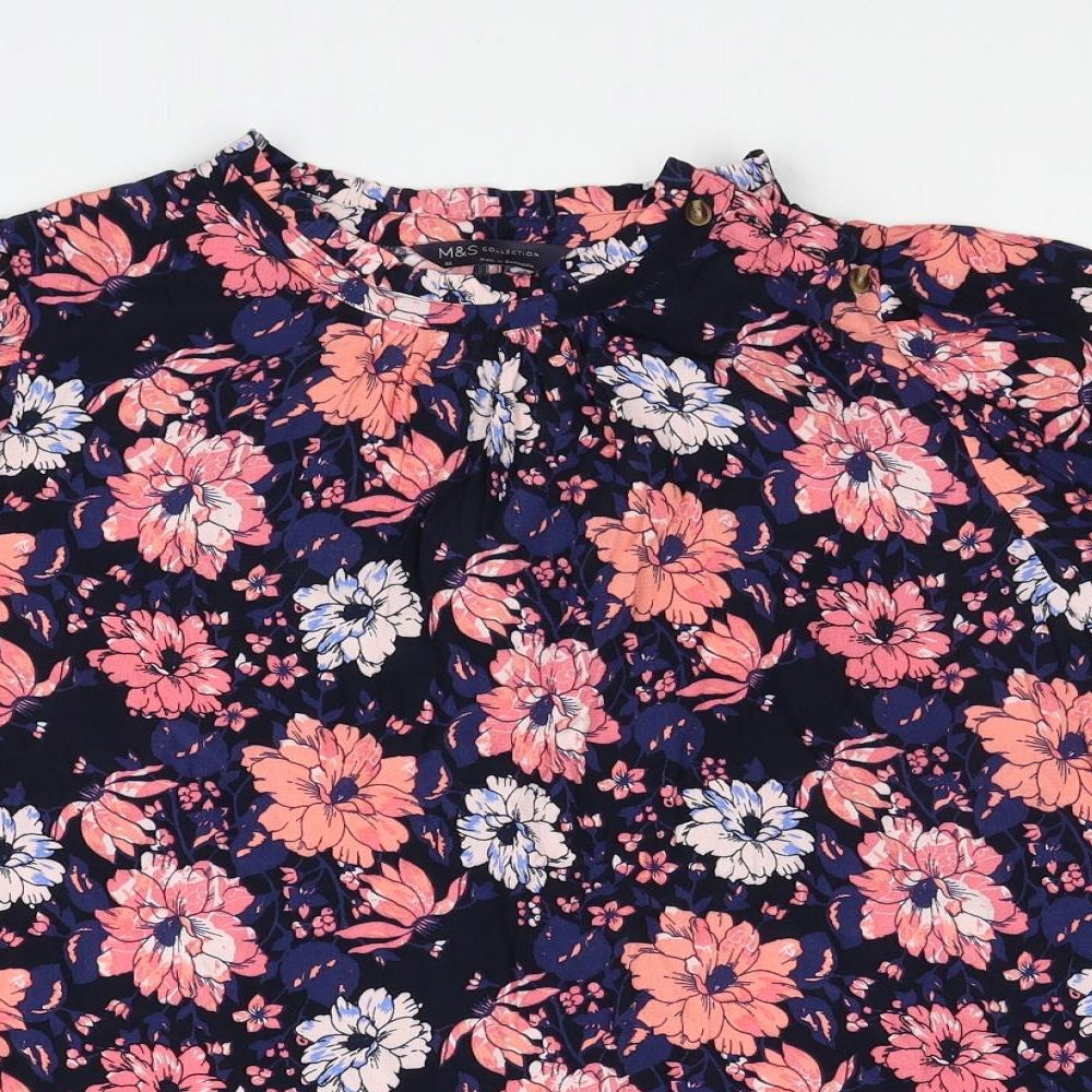 Marks and Spencer Womens Multicoloured Floral Viscose Basic Blouse Size 22 Round Neck