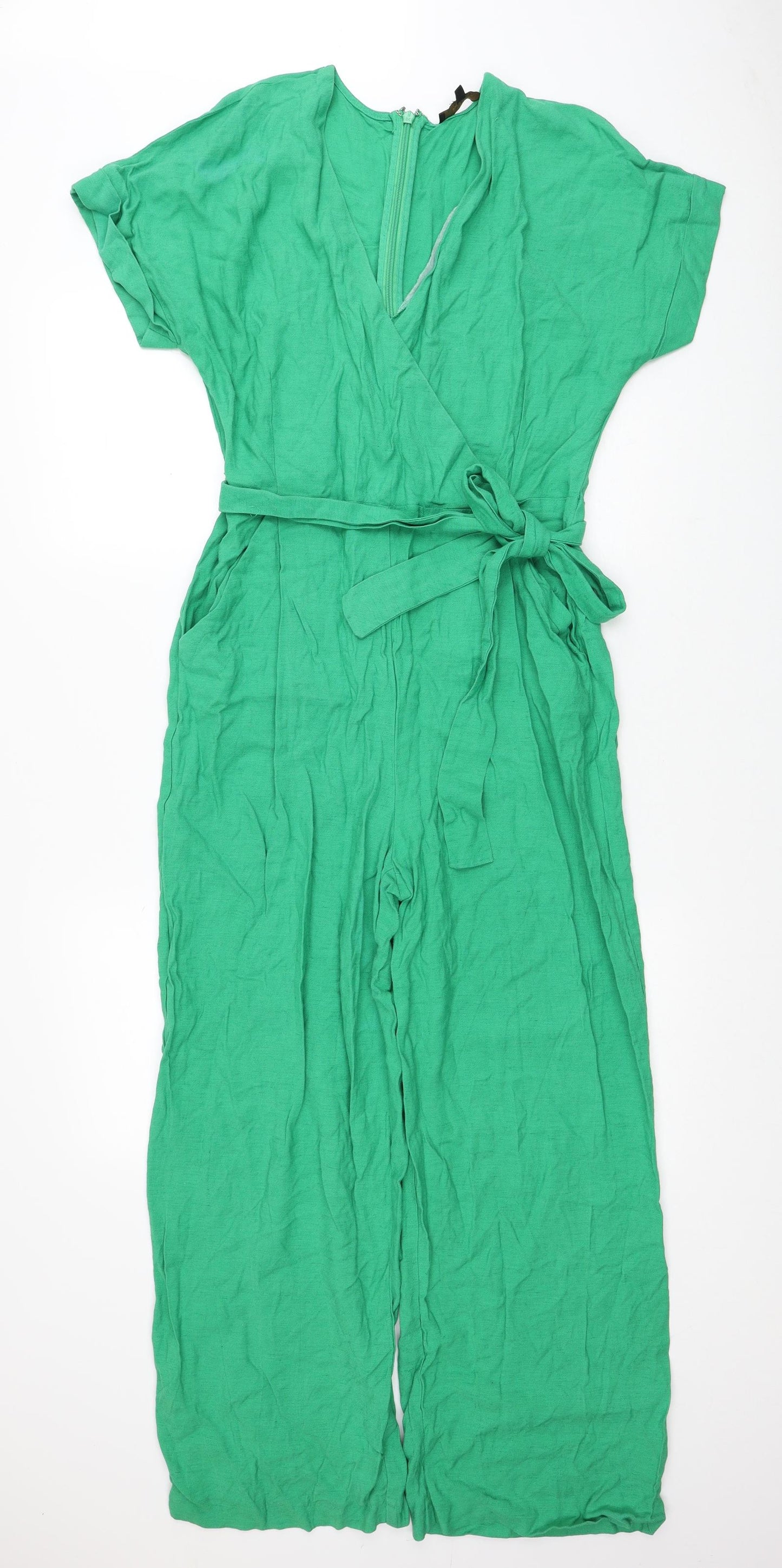 NEXT Womens Green Viscose Jumpsuit One-Piece Size 16 Zip
