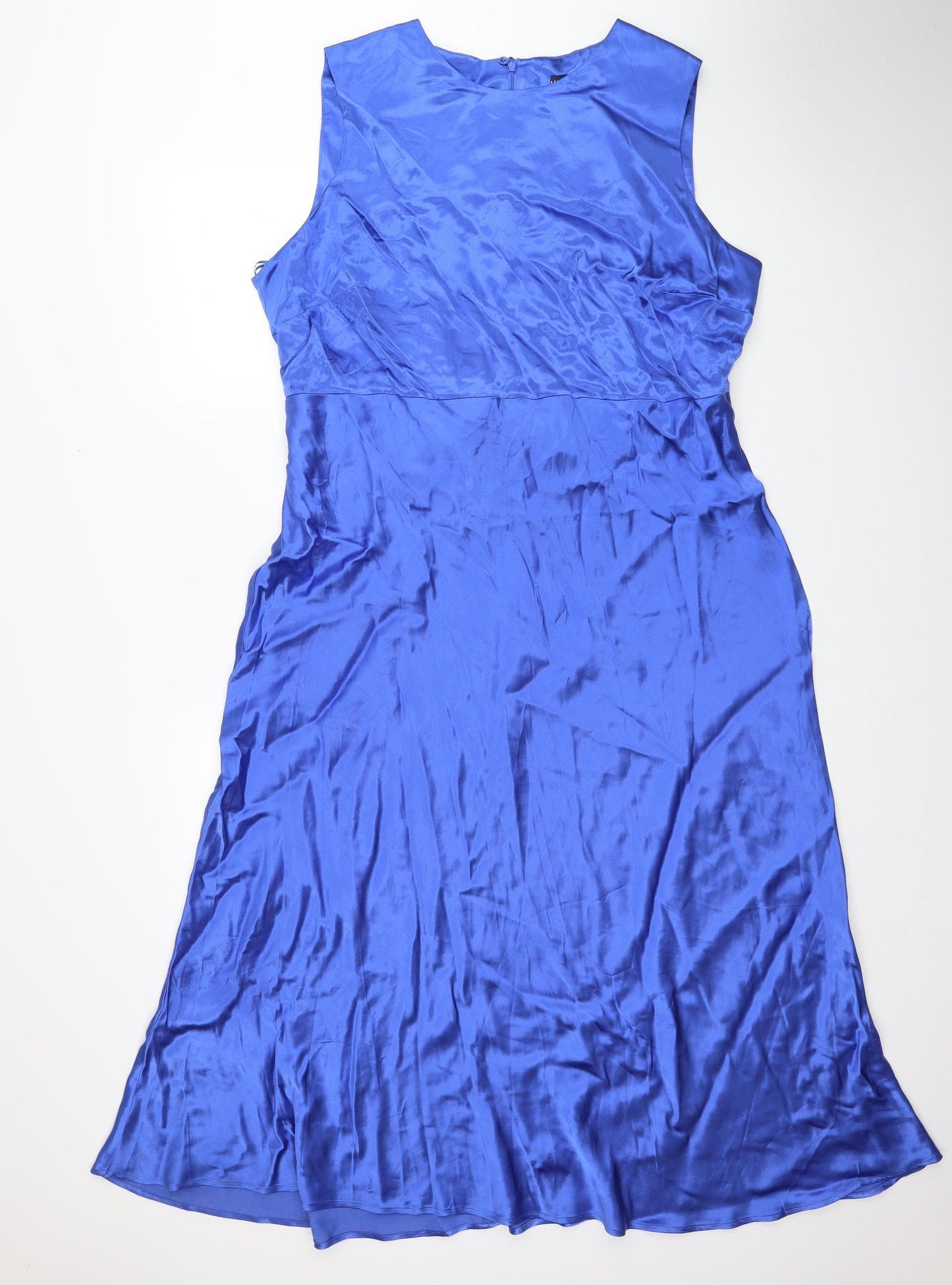 Marks and Spencer Womens Blue Polyester Maxi Size 22 Round Neck Zip