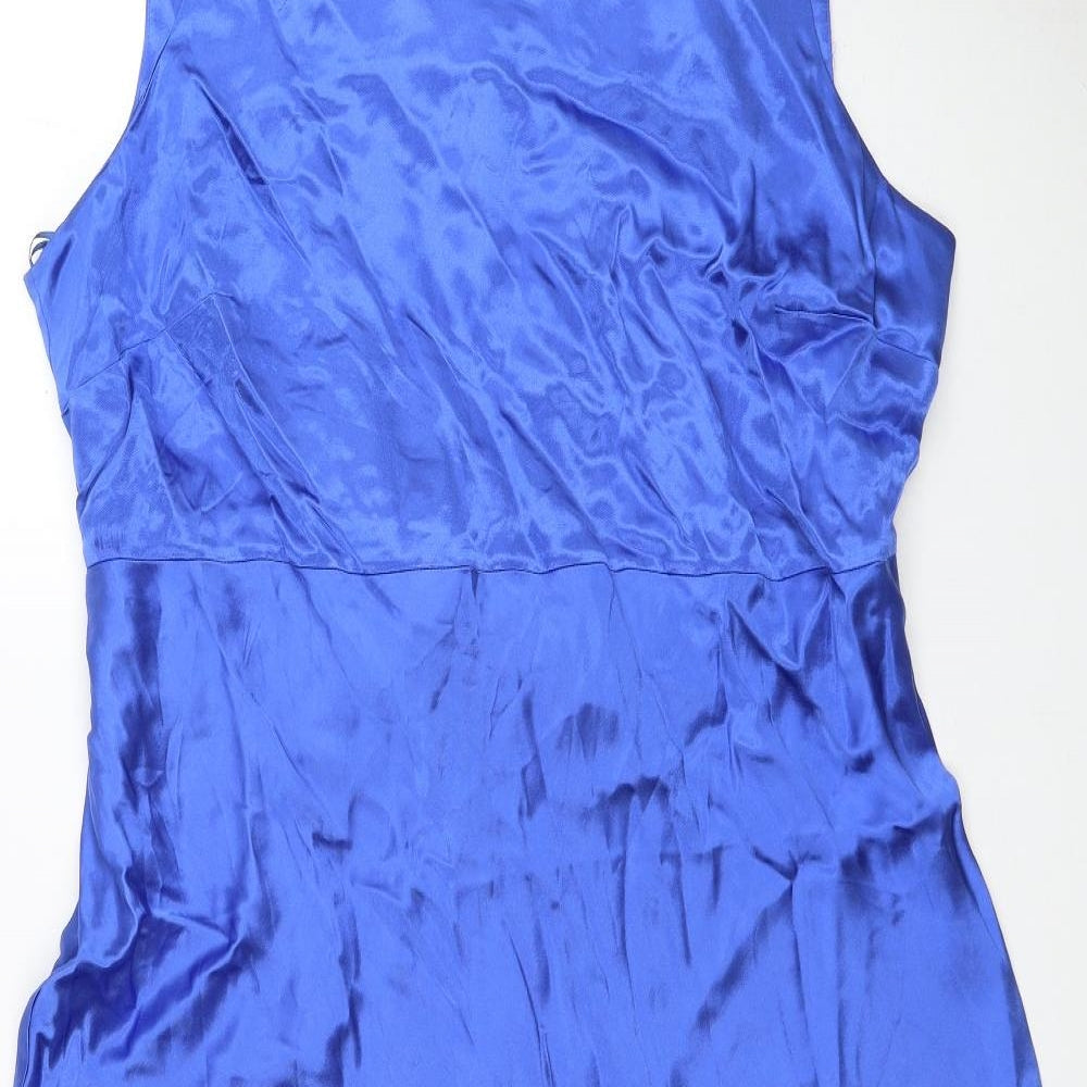Marks and Spencer Womens Blue Polyester Maxi Size 22 Round Neck Zip