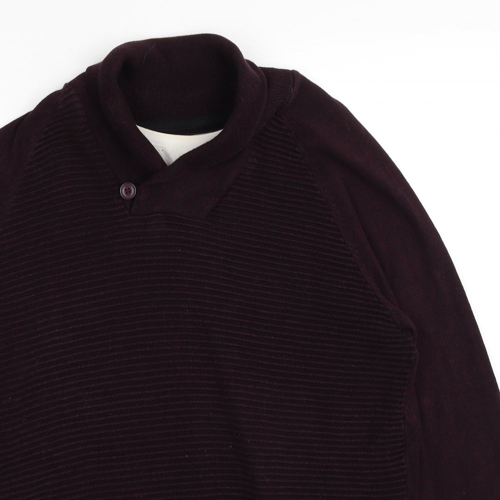 F&F Mens Red V-Neck Cotton Pullover Jumper Size XL