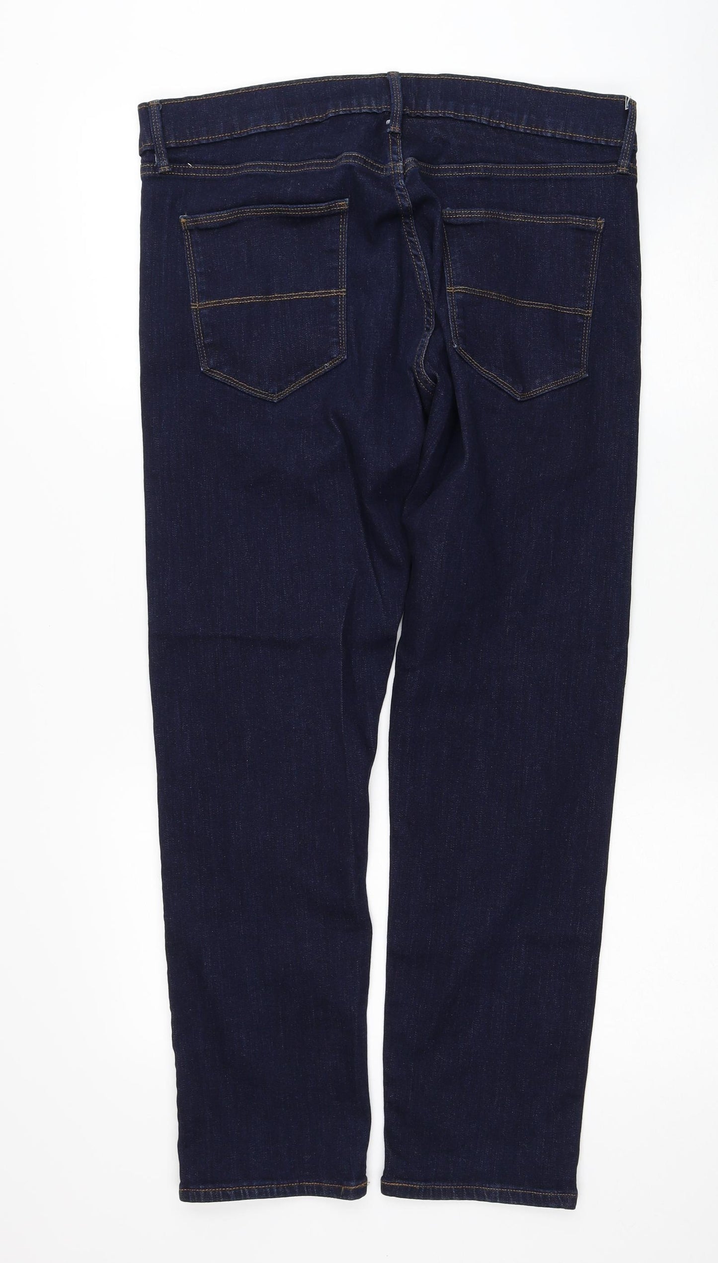 Marks and Spencer Mens Blue Cotton Straight Jeans Size 36 in L29 in Regular Zip