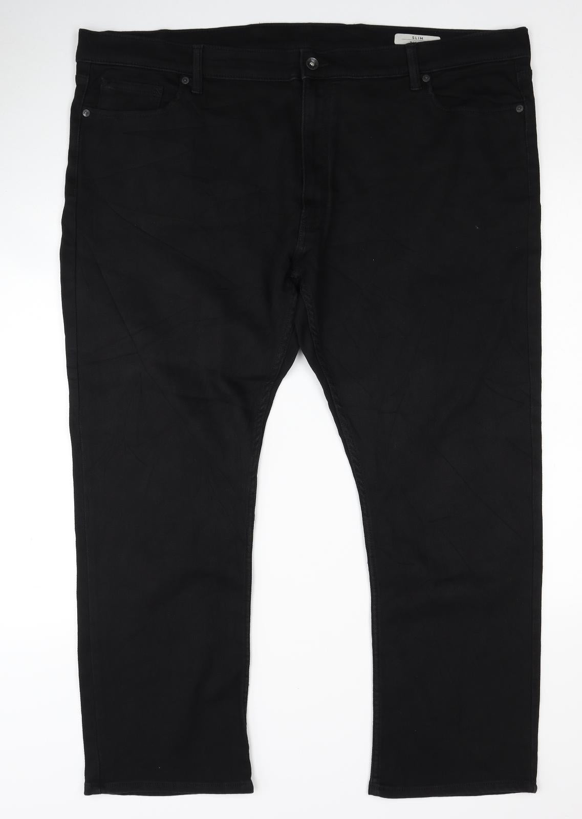Marks and Spencer Mens Black Cotton Straight Jeans Size 48 in L29 in Regular Zip