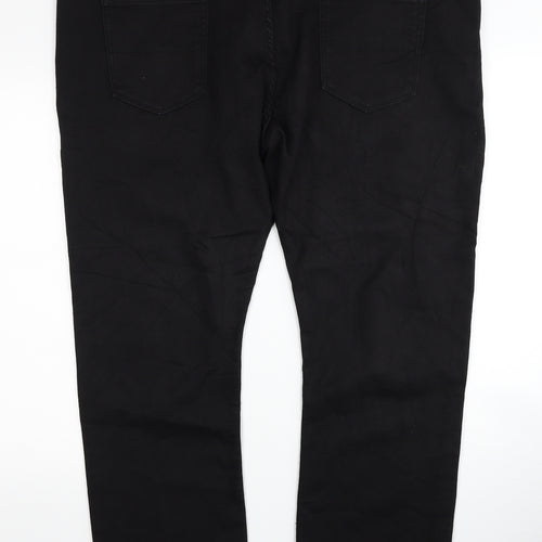 Marks and Spencer Mens Black Cotton Straight Jeans Size 48 in L29 in Regular Zip