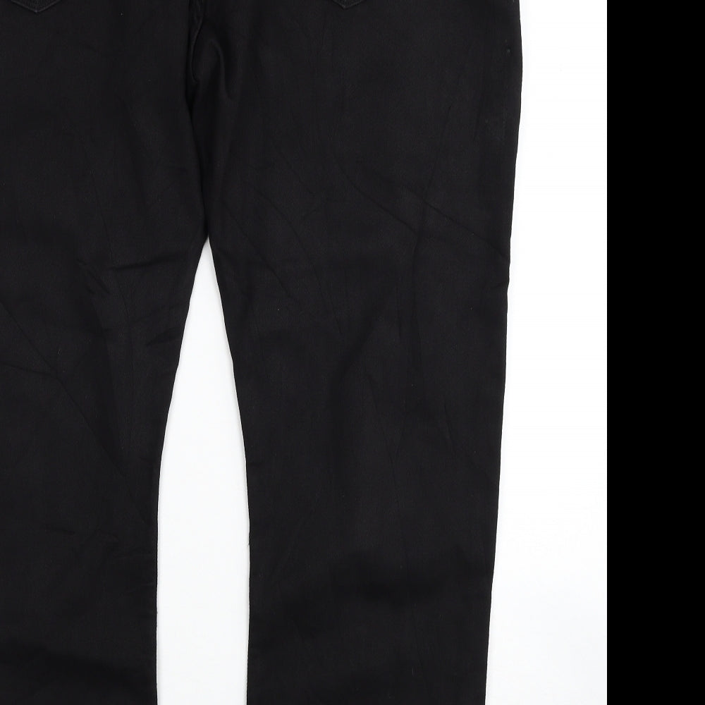 Marks and Spencer Mens Black Cotton Straight Jeans Size 48 in L29 in Regular Zip