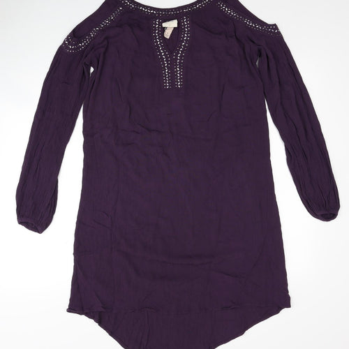 Knox Rose Womens Purple Ramie Shift Size S Boat Neck Pullover - Cold Shoulder
