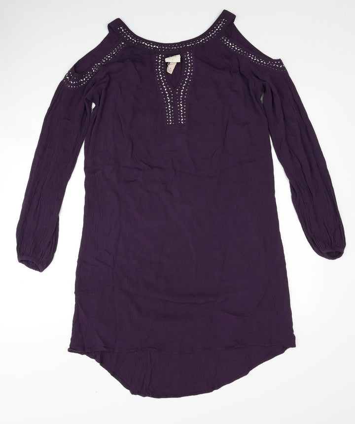 Knox Rose Womens Purple Ramie Shift Size S Boat Neck Pullover - Cold Shoulder